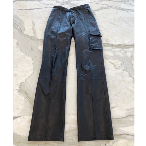 REM GARSON BLACK LEATHER CARGO PANTS SIZE US 2 - Picture 2 of 15